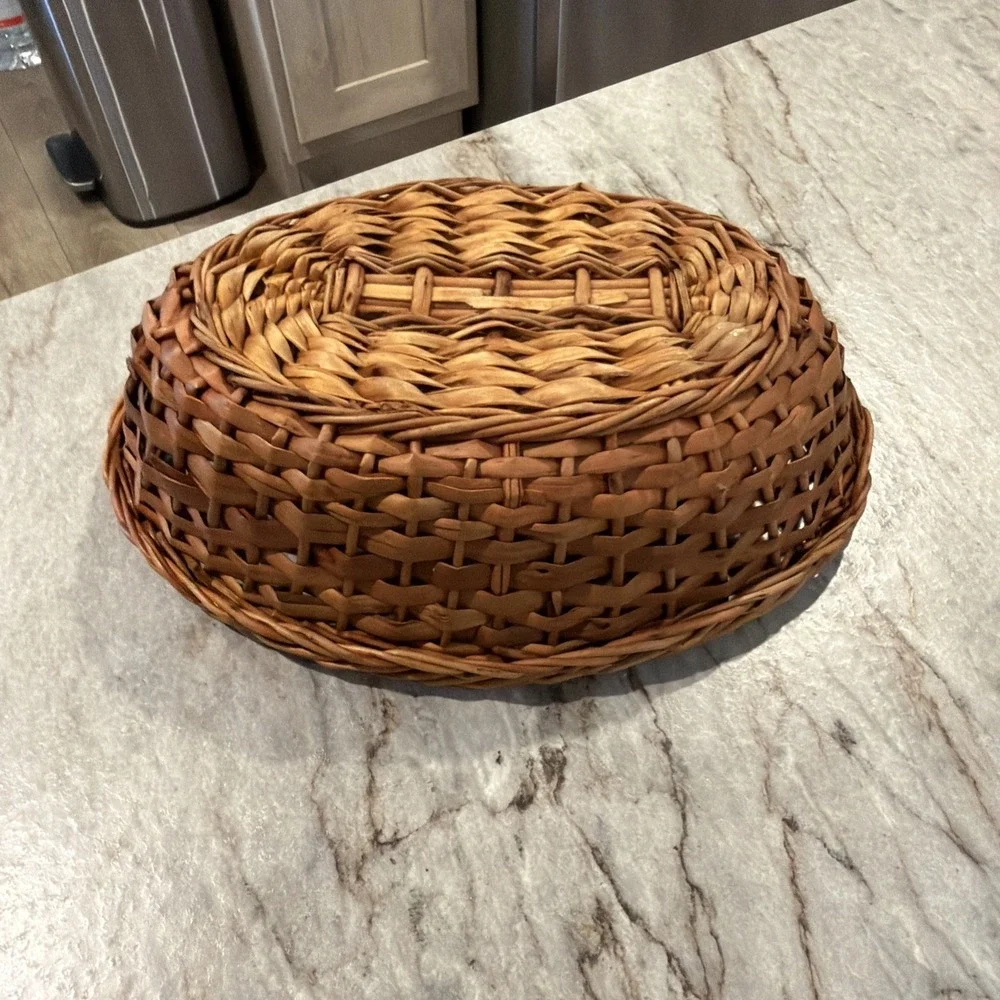 Vtg Glassbake 1 Qt Oval Casserole Dish In‎ Wicker Basket J-235 Made In USA
